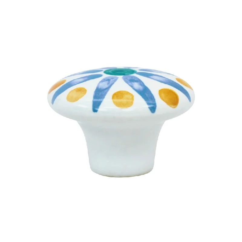 10 Pack Boho Blossom Blue Flower Cabinet Knob, 1-15/32" Diameter