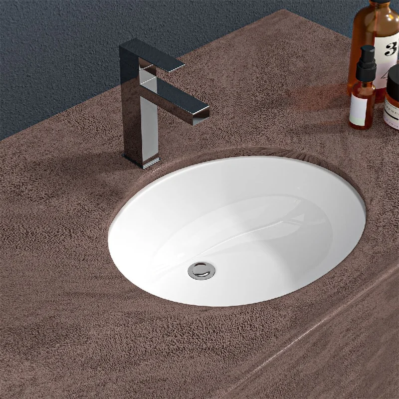 16.5"x13.4" Ceramic Oval Undermount Bathroom Sink with Overflow