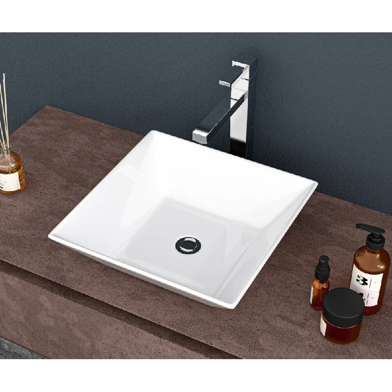 16'' White Square Ceramic Vessel Bathroom Sink - 16''×16''×5‘’