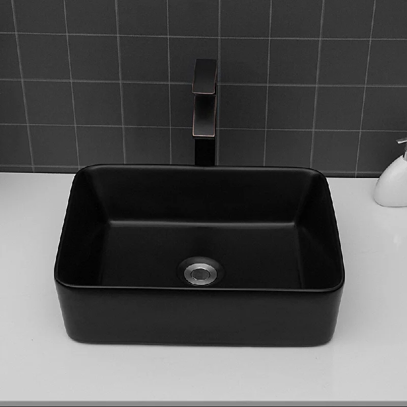 19"×15" Black Rectangular Ceramic Vessel Bathroom Sink - 19''×15''×5.5''