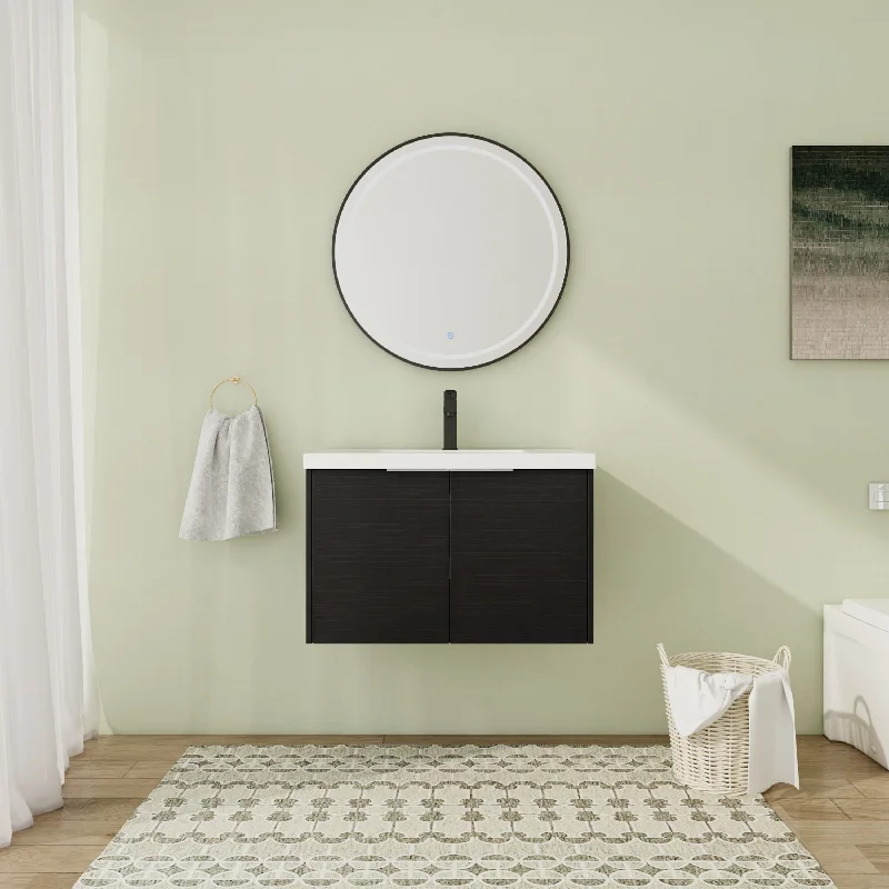 24"/30" Floating Bathroom Vanity with Sink, Modern Wall Mounted Bathroom Vanity with Soft Close Door