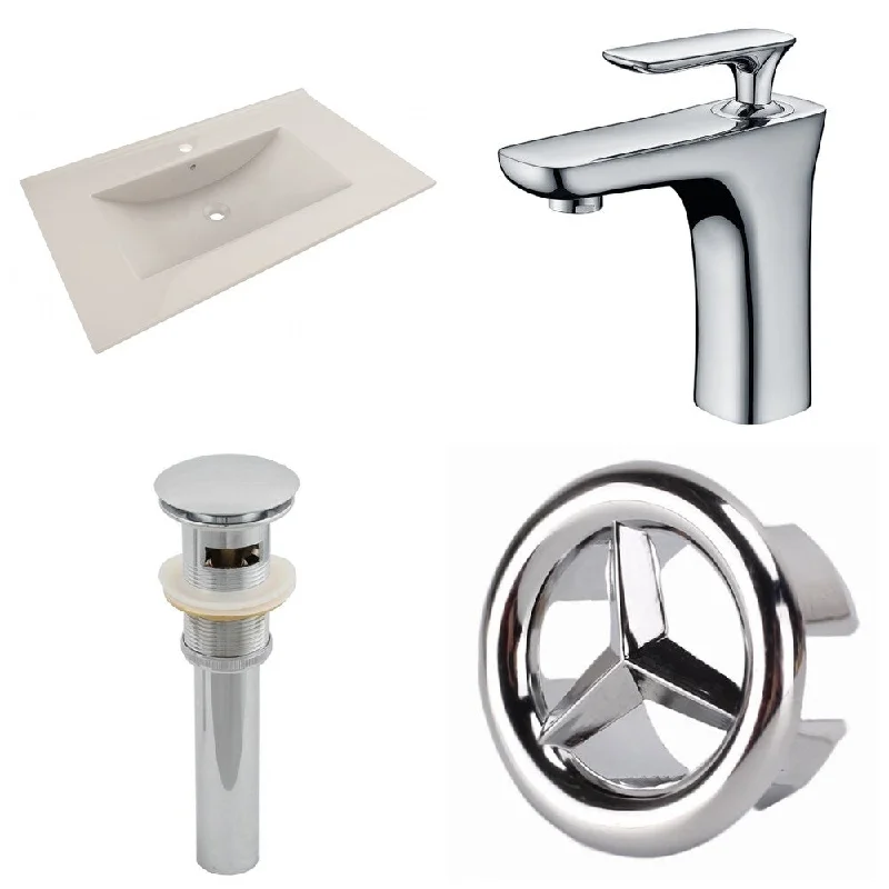 35.5-in. W 1 Hole Ceramic Top Set In Biscuit Color - CUPC Faucet Incl. - Overflow Drain Incl.