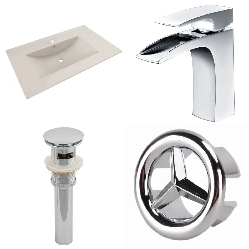 35.5-in. W 1 Hole Ceramic Top Set In Biscuit Color - CUPC Faucet Incl. - Overflow Drain Incl.