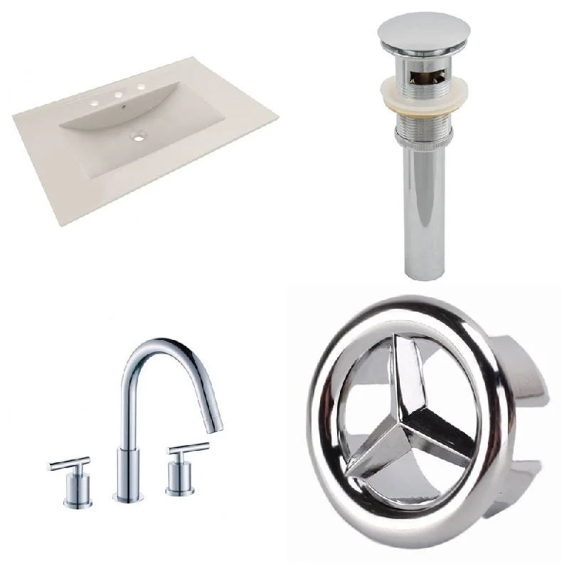 35.5-in. W 3H8-in. Ceramic Top Set In Biscuit Color - CUPC Faucet Incl. - Overflow Drain Incl.