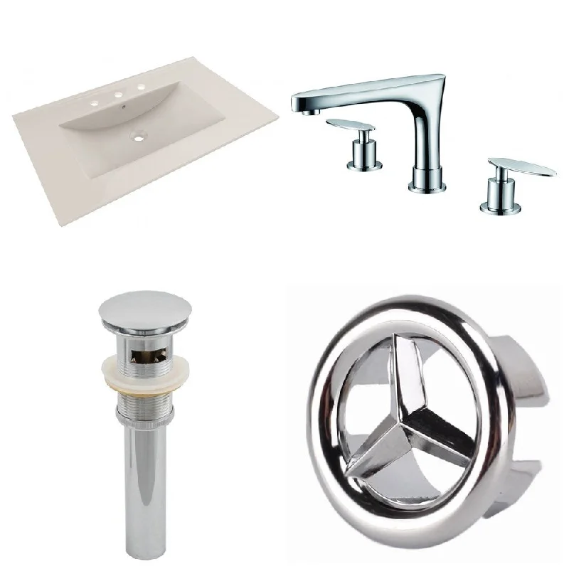 35.5-in. W 3H8-in. Ceramic Top Set In Biscuit Color - CUPC Faucet Incl. - Overflow Drain Incl.