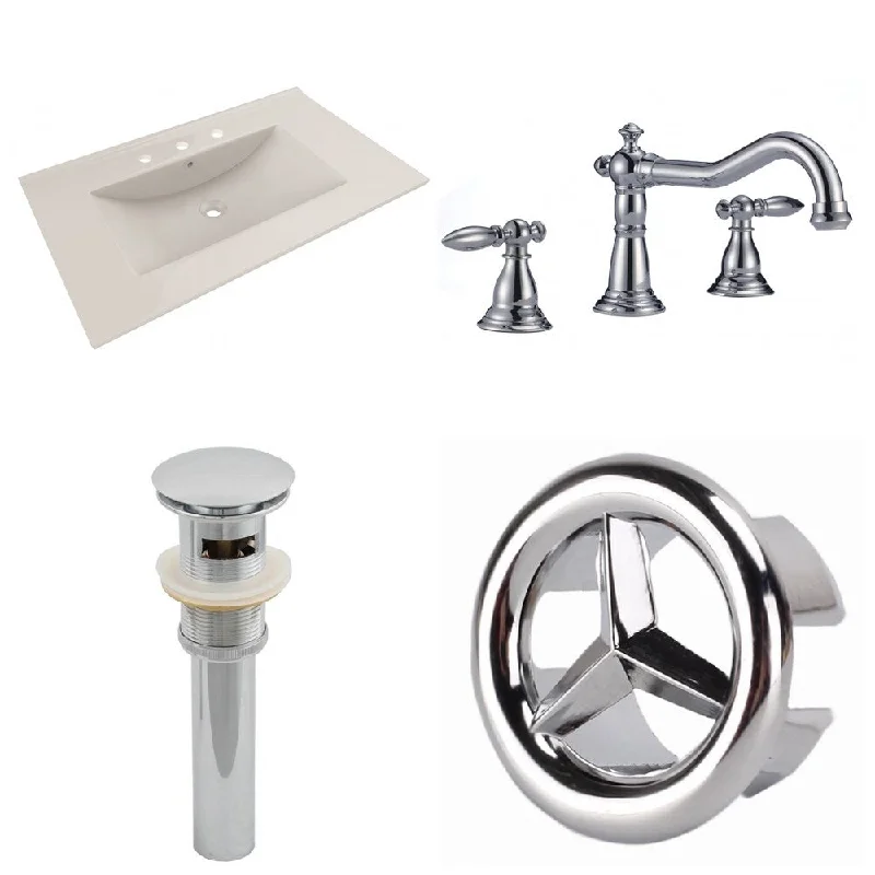 35.5-in. W 3H8-in. Ceramic Top Set In Biscuit Color - CUPC Faucet Incl. - Overflow Drain Incl.