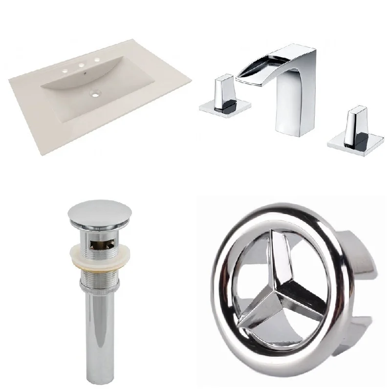 35.5-in. W 3H8-in. Ceramic Top Set In Biscuit Color - CUPC Faucet Incl. - Overflow Drain Incl.