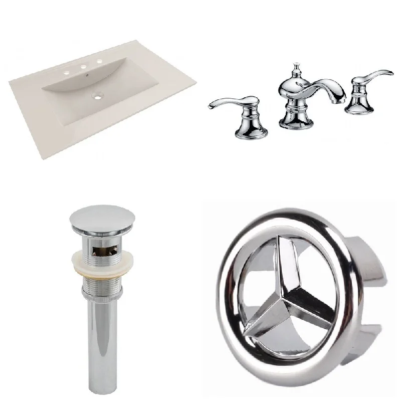 35.5-in. W 3H8-in. Ceramic Top Set In Biscuit Color - CUPC Faucet Incl. - Overflow Drain Incl.