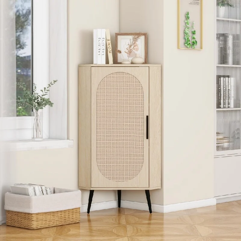 39.45'' Corner cabinet ,Rattan door,Freestanding Corner Tables