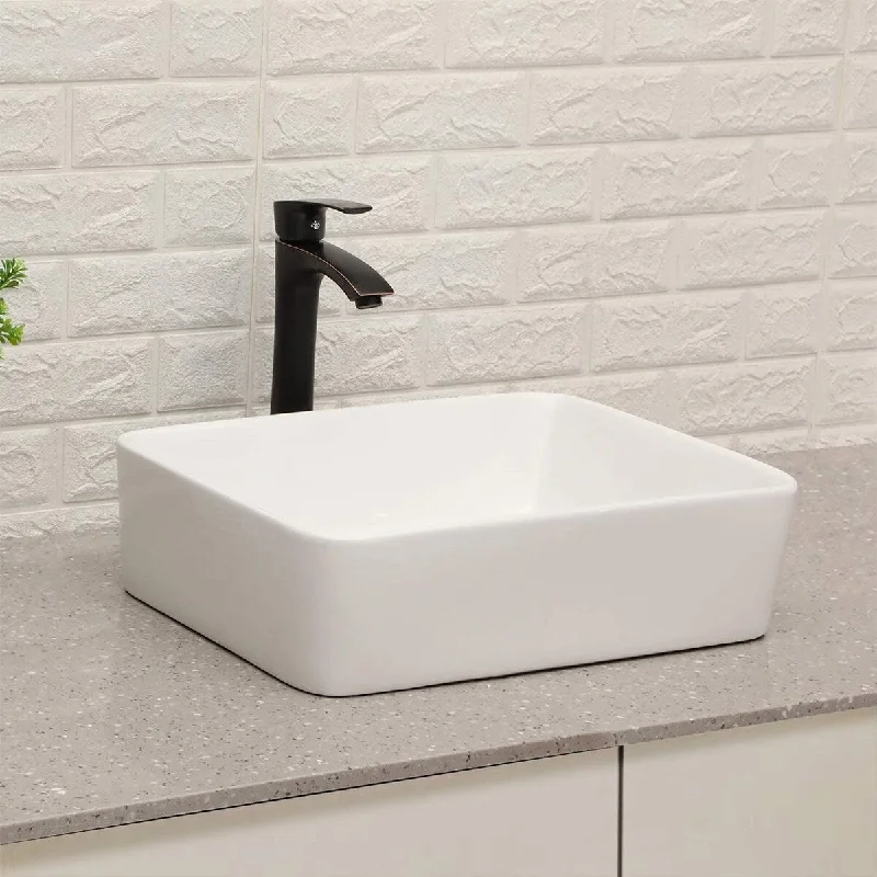 5.5 in. Ceramic Rectangle Vessel Sink in White with Faucet - 19'' x 15''