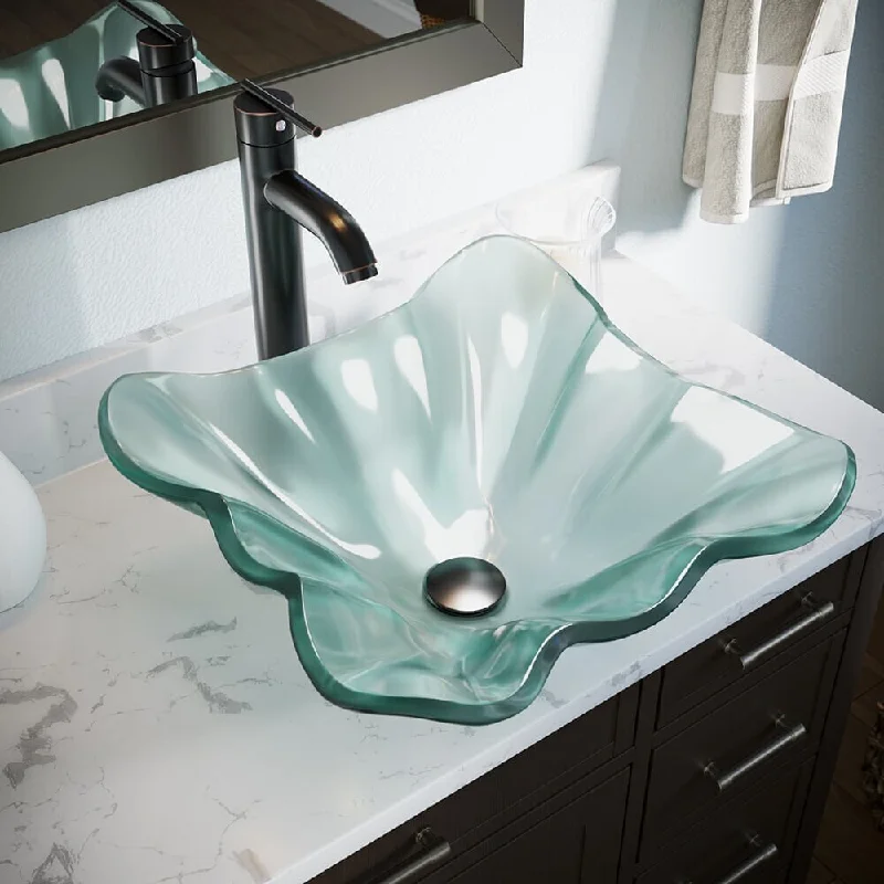 611 Frosted Glass Sink, Antique Bronze Faucet, Sink Ring, Pop-up Drain