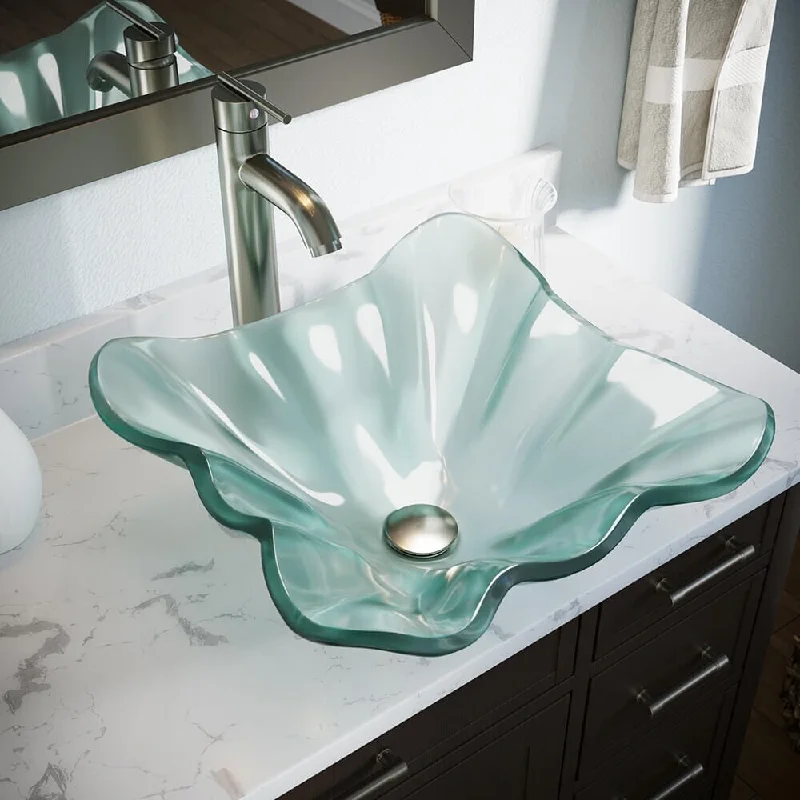 611 Frosted Glass Sink, Brushed Nickel Faucet, Sink Ring, Pop-up Drain