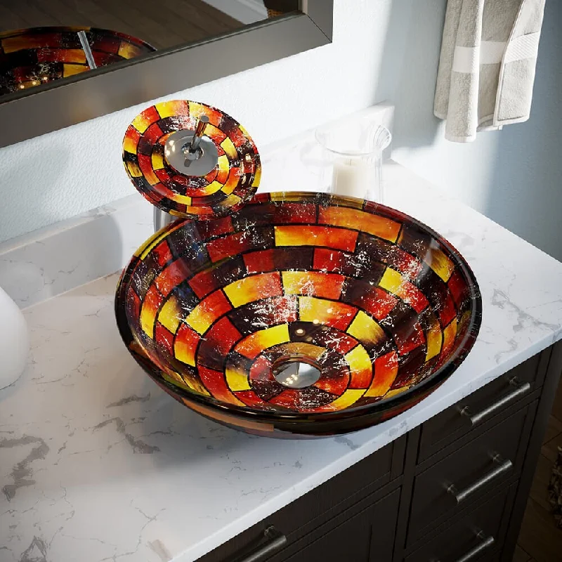 621 Stained Glass Sink, Chrome Faucet, Sink Ring, Pop-up Drain