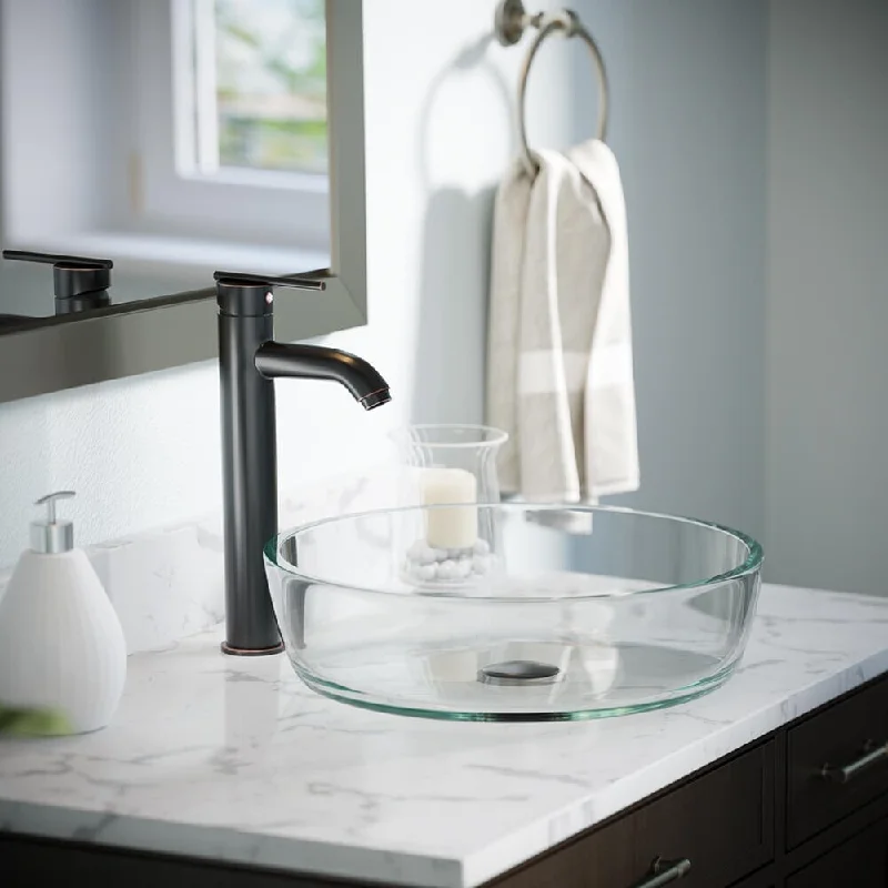 625 Clear Glass Sink, Antique Bronze Faucet, Pop-up Drain