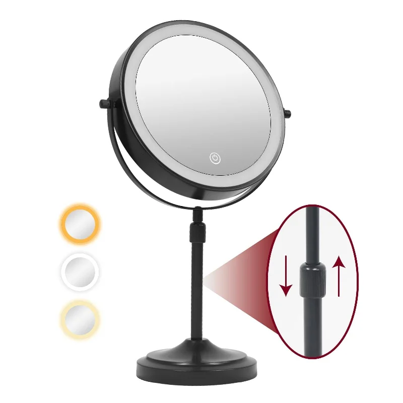 9" LED Lighted Makeup Mirror,Double Sided Magnification Mirror with 1X/10x Magnification,3 Lighting Color