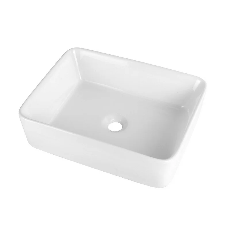 Aurora Decor Single Bowl Rectangle Vessel Bathroom Sink in White - 21 in. Width