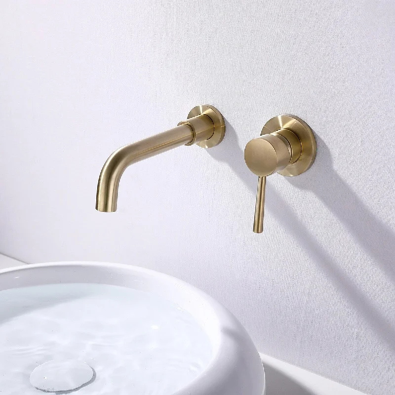 Brushed Gold Brass Single-Handle Wall Mounted Bathroom Faucet - 7'6" x 9'6"