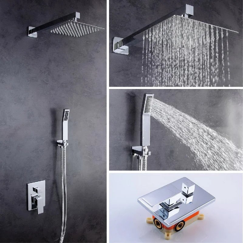 Chrome Single-Handle 1-Spray Square High Pressure Dual Shower Faucet - 7'6" x 9'6"