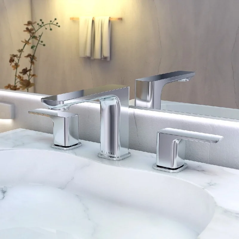 Corsica Collection. Widespread bathroom faucet. Brushed Nickel finish. By Lulani