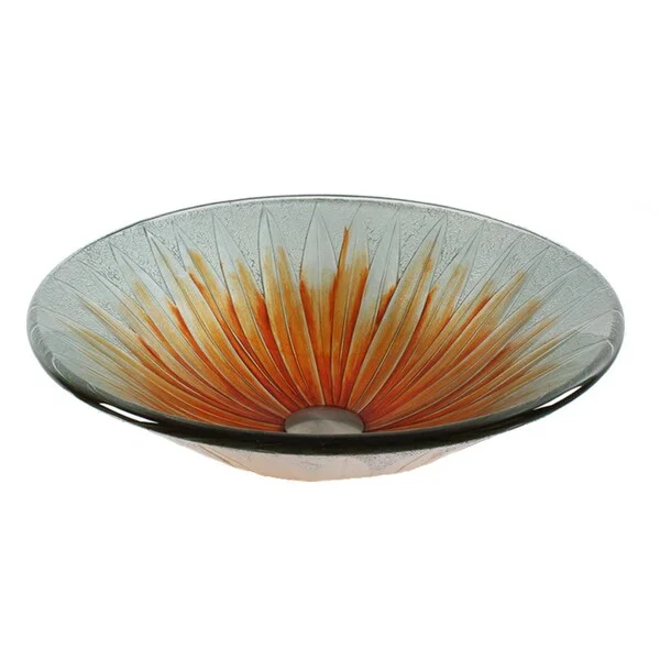 Dawn Handmade Orange Flower Tempered Glass Round Vessel Sink