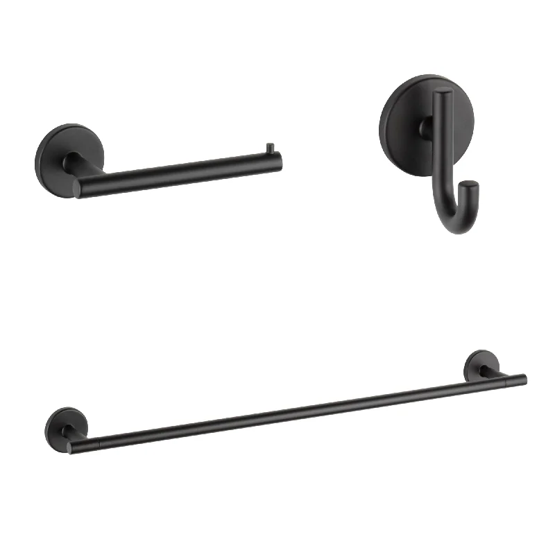 Delta Trinsic Matte Black BASICS Bathroom Accessory Set Includes: 24" Towel Bar, Toilet Paper Holder, and Robe Hook D10013AP