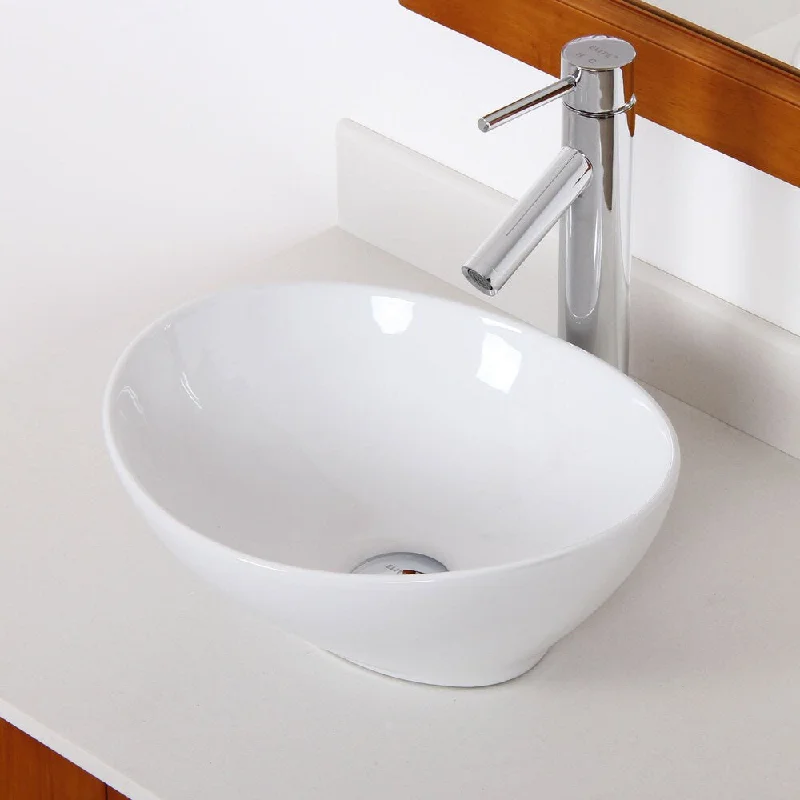 Elite Bathroom Egg Style Ceramic Oval Sink & Chrome Finish Faucet Combo