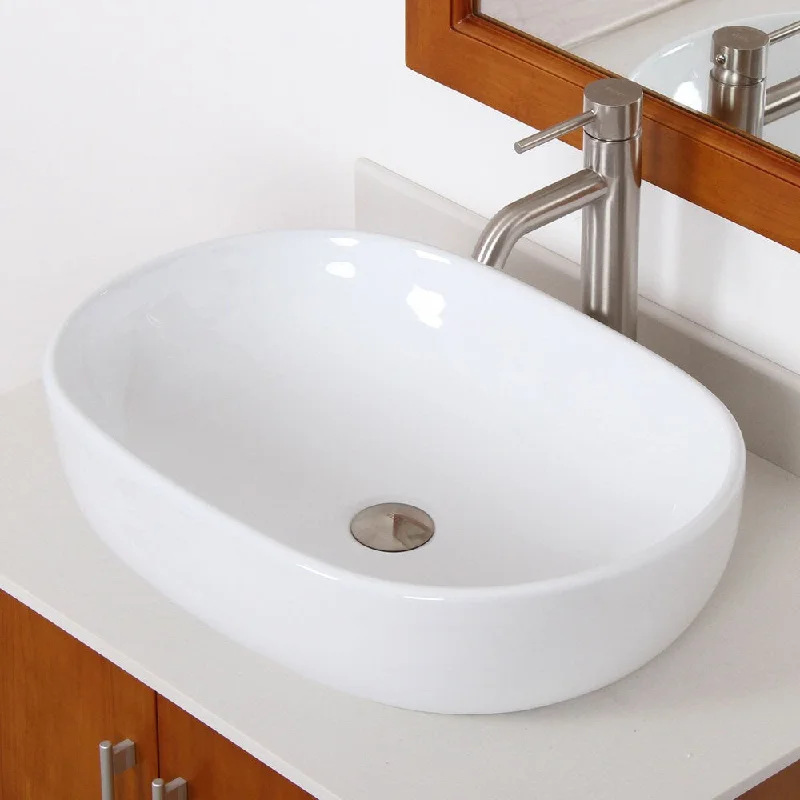 Elite High-temperature Grade-A Oval Ceramic Bathroom Sink and Brushed Nickel Finish Faucet Combo