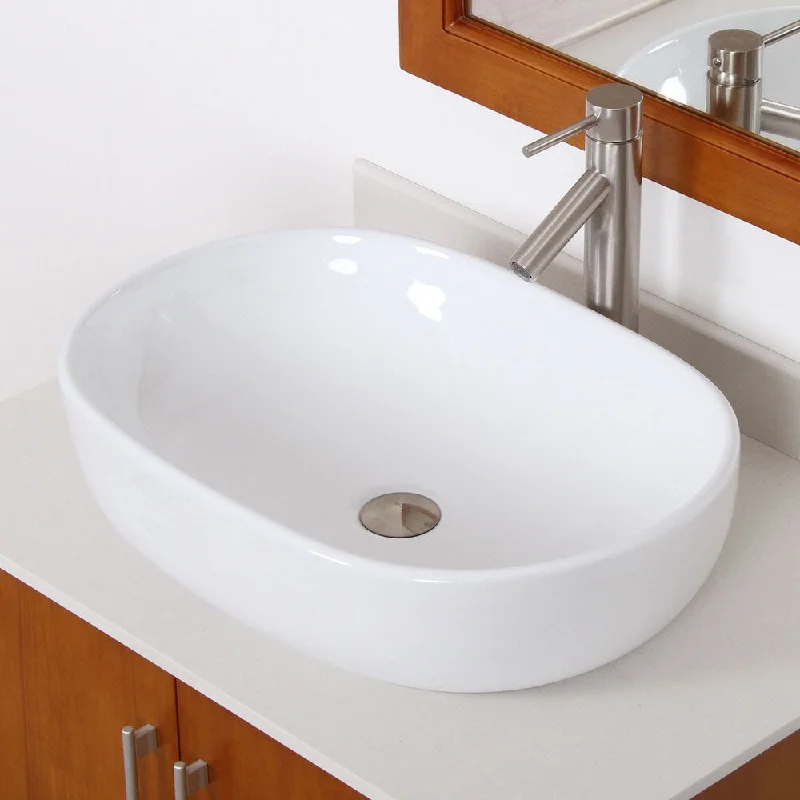 Elite High-temperature Grade-A Oval Ceramic Bathroom Sink and Bushed Nickel Finish Faucet Combo