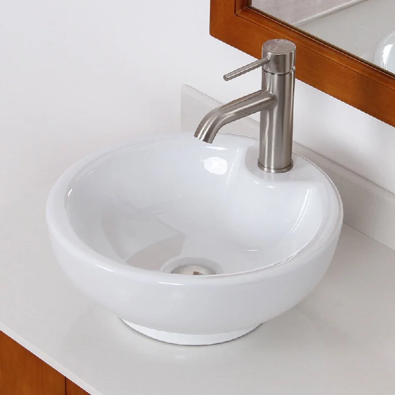 Elite High-temperature Grade-A Round Ceramic Bathroom Sink and Brushed Nickel Faucet Combo