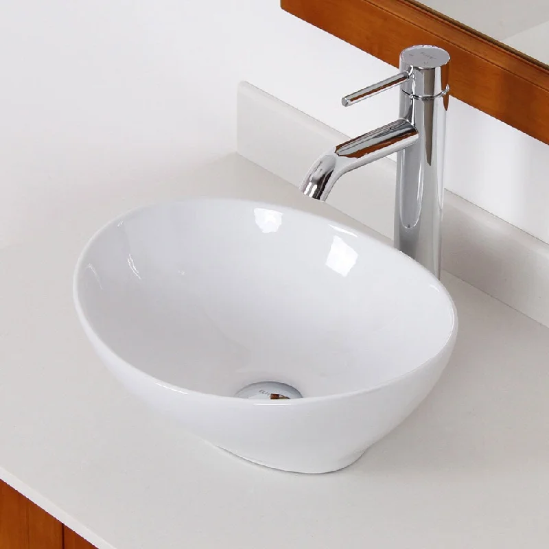 Elite High Temperature Oval Ceramic Bathroom Sink/ Chrome Finish Faucet Combo