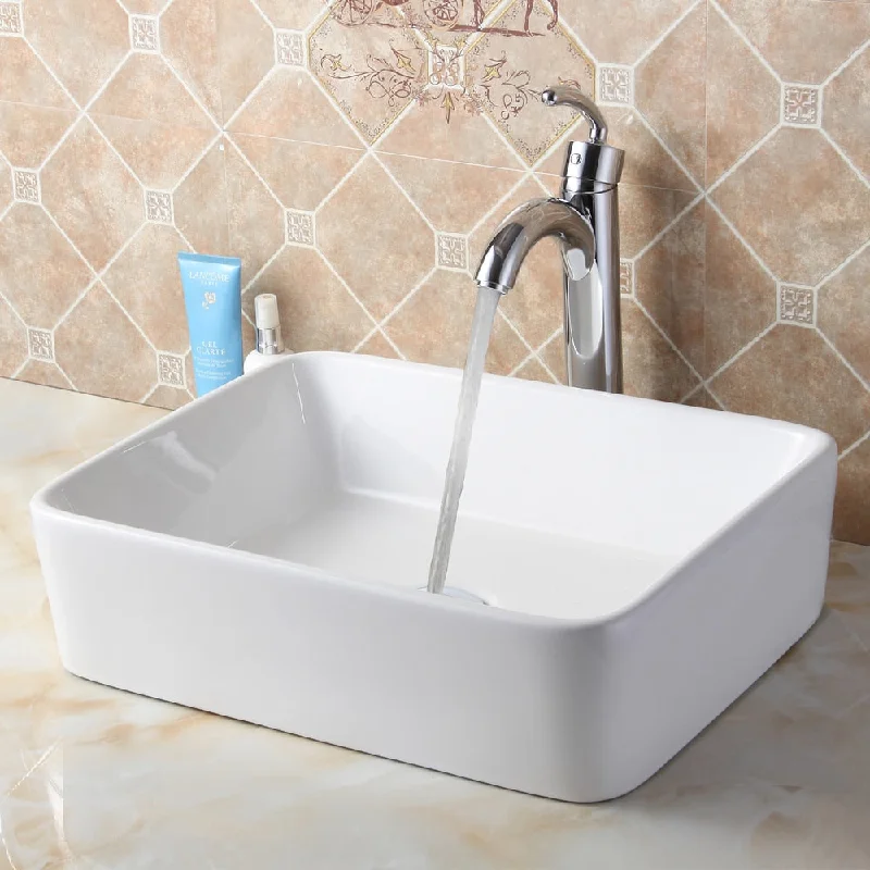 Elite Rectangle High Temperature Grade A Ceramic Bathroom Sink and Faucet