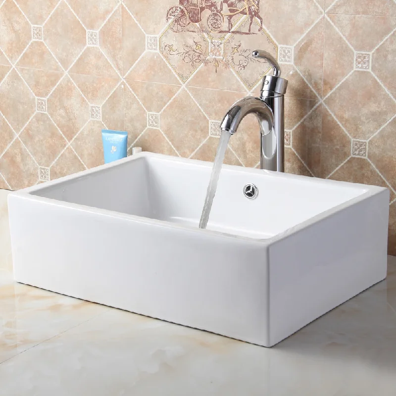 Elite Rectangle High Temperature Grade A Ceramic Bathroom Sink and Faucet