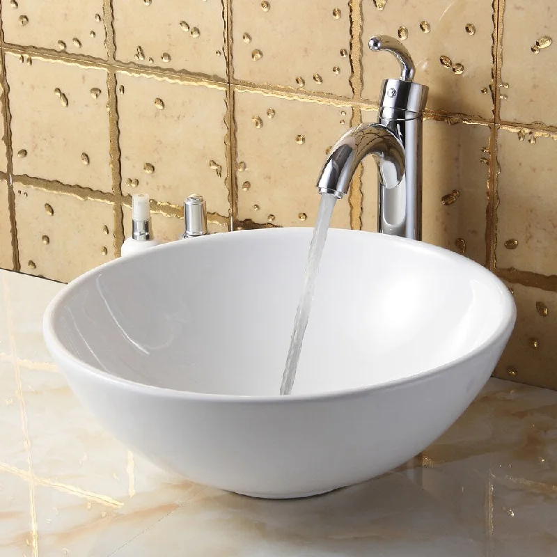 Elite Round High Temperature Grade A Ceramic Bathroom Sink and Faucet, Sink Model 4157