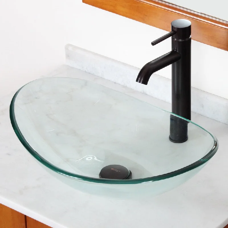 Elite Tempered Bathroom Oval Glass Vessel Sink/ Faucet Combo