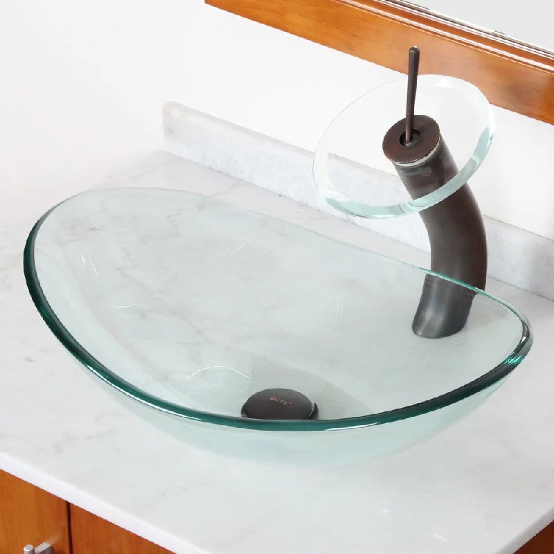 Elite Tempered Bathroom Oval Glass Vessel Sink/ Faucet Combo