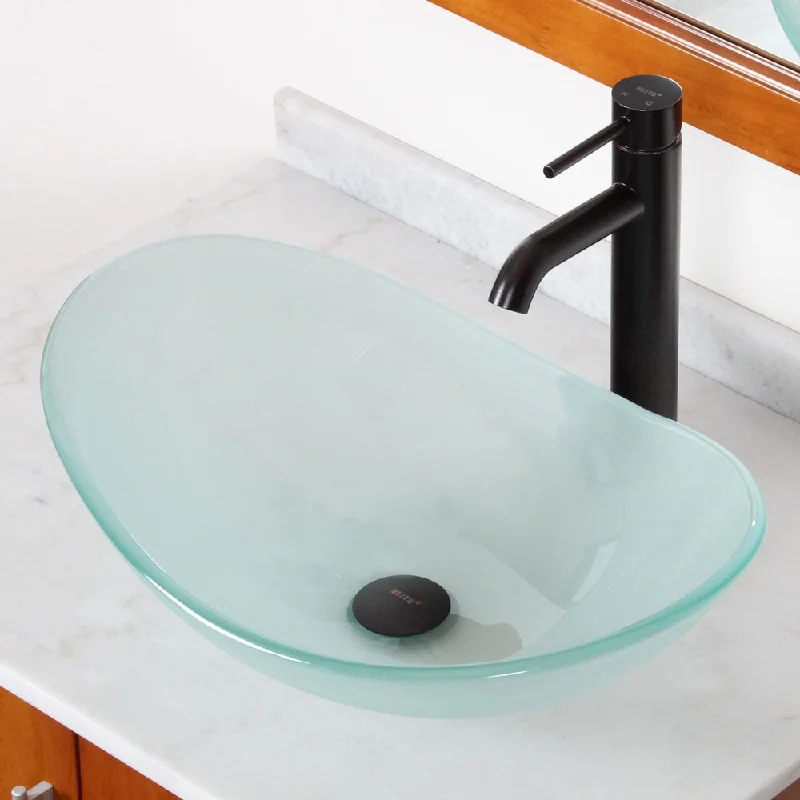 Elite Tempered Bathroom Oval Glass Vessel Sink/ Faucet Combo