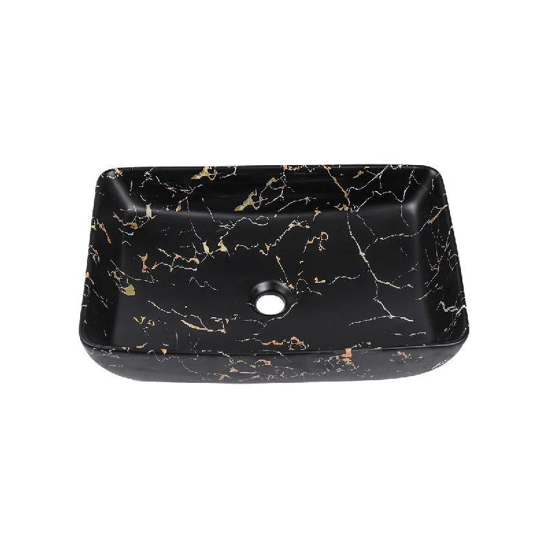 EPOWP 23"x15"Bathroom Sink Modern Black Marble Ceramic Vanity Sink