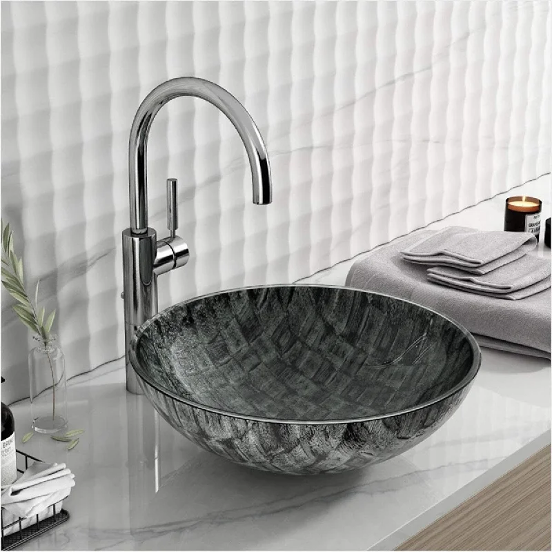 EPOWP Round Vessel Bathroom Sink Tempered Glass Vessel Bowl Sink