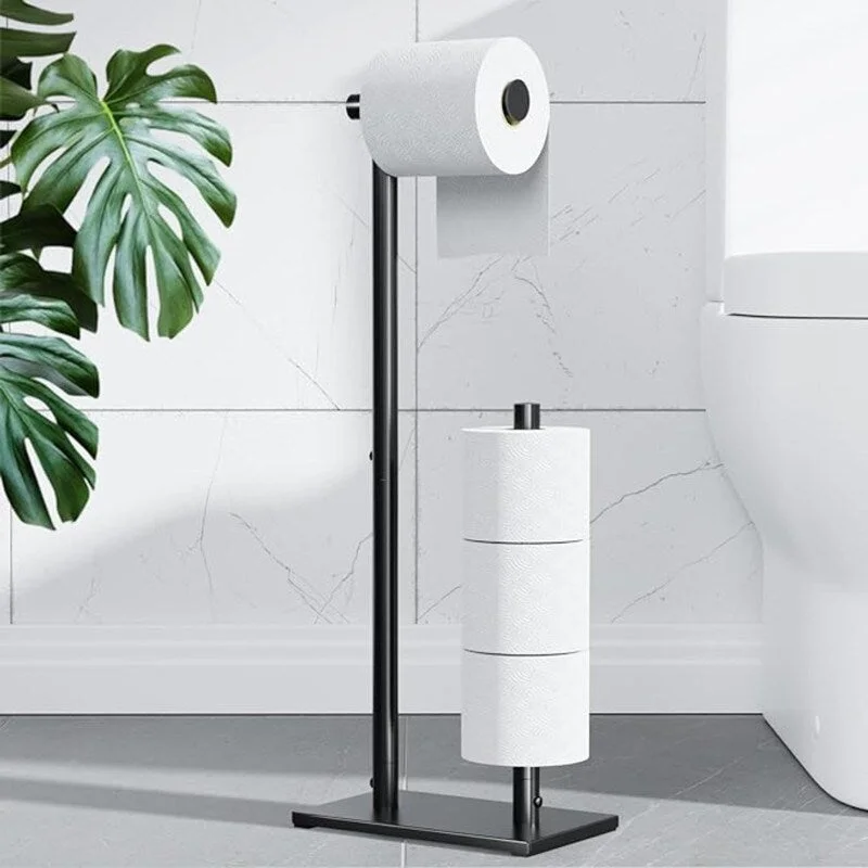 Free Standing Rustproof Toilet Paper Stand with Non-Slip Stable Base