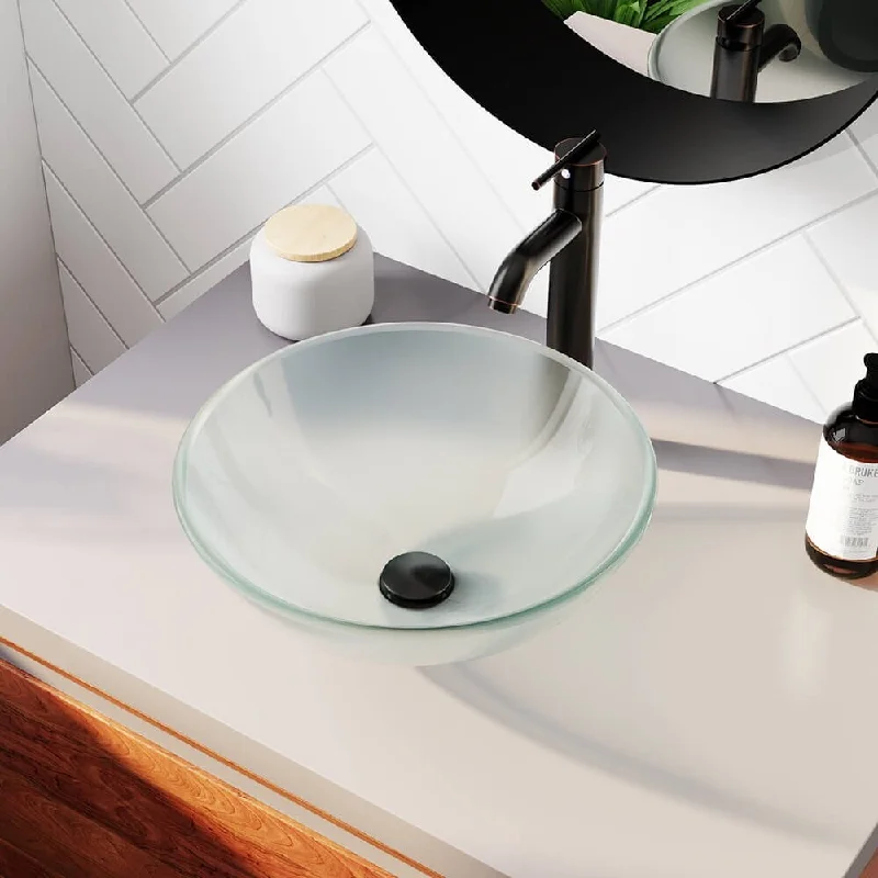 Frosted Glass Sink, Antique Bronze Faucet, Sink Ring, Pop-up Drain