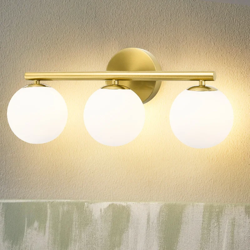 Gold Bathroom Light Fixtures,Vanity Lighting,Modern Wall Light with Frosted Milky Glass,G9 Base