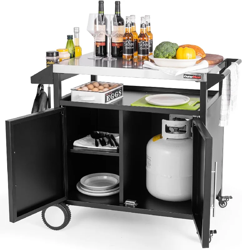 Grill Table Outdoor Kitchen Cabinet, Moveable Outdoor Prep Table & Bar for Storage - $115