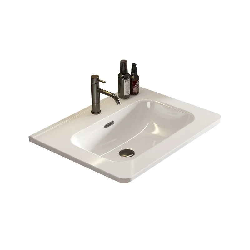 Integrated Glossy Ceramic Basin, Drain and Faucet NOT INCLUDED