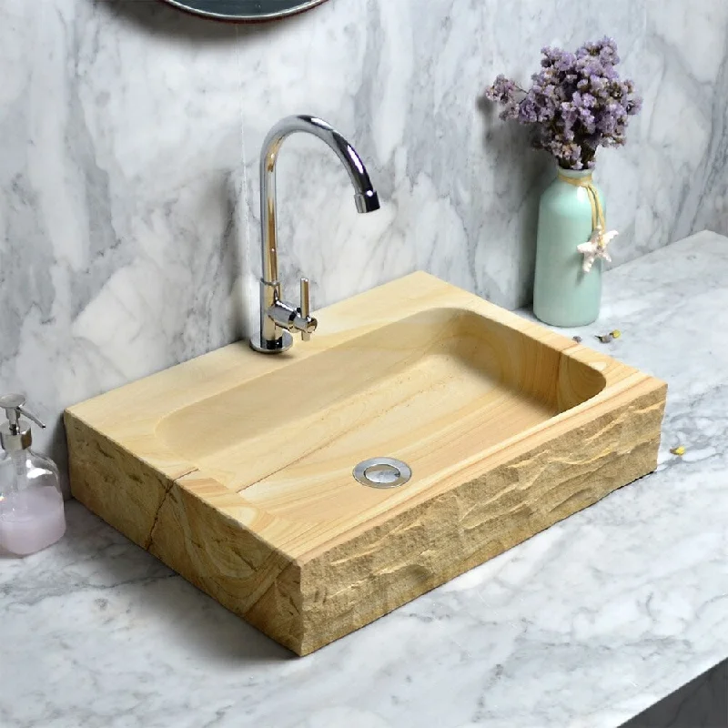 Jonathan Rectangular Single Bowl Sandstone Sink - Brown