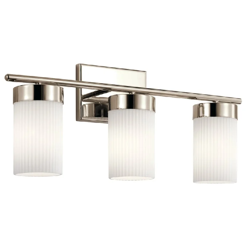 Kichler Ciona 24 inch 3 Light Vanity Light with Round Ribbed Glass in Polished Nickel