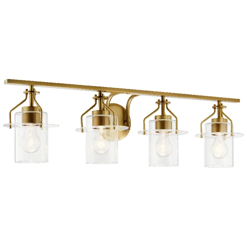 Kichler Lighting Everett 34.25 in. 4-Light Natural Brass Vanity Light with Clear Glass