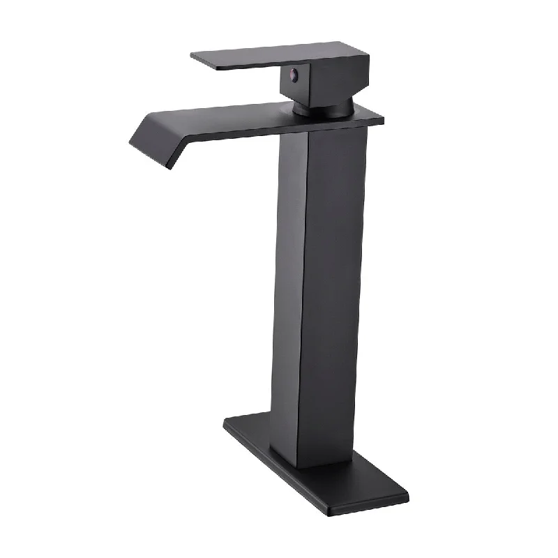 Matte Black Single Handle Waterfall Spout Bathroom Faucet