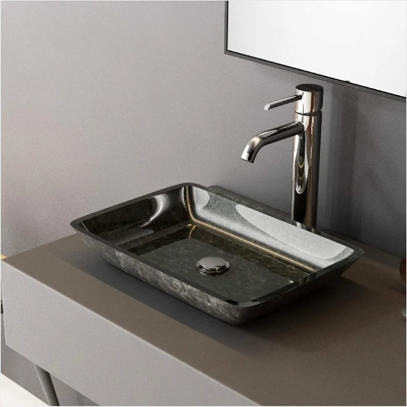 Modern 23"x14" Tempered Glass Vessel Bathroom Sink Handmade Thick & Scratch Tough & Stain Resistant, Black