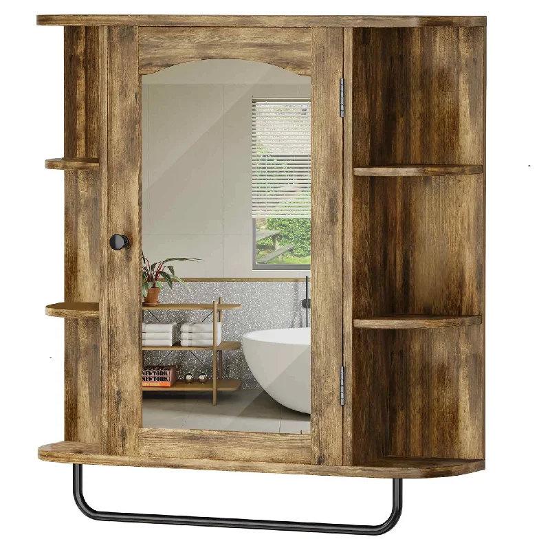 Modern Wall Bathroom Storage Medicine Cabinet with Adjustable Shelves and Towel Rack