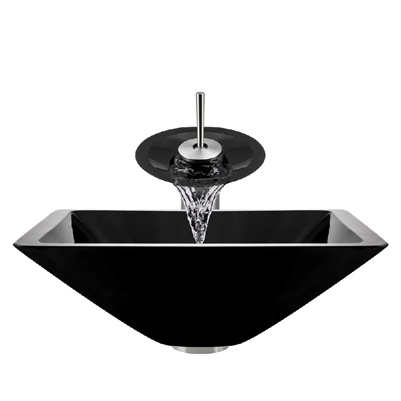 Polaris Sinks Brushed Nickel Black Square Vessel Sink and Waterfall Faucet